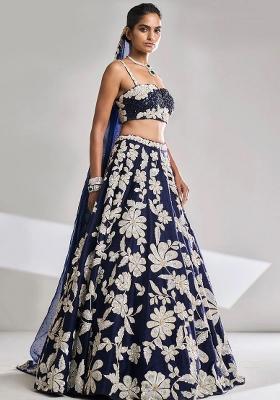 Blue Embroidered Silk Lehenga Set
