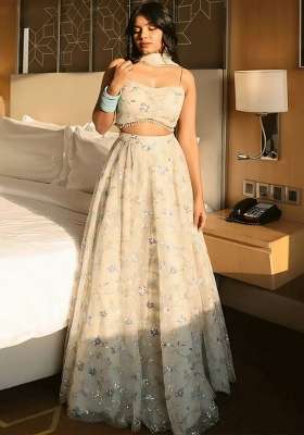 Beige Silk Lehenga Set with Embroidered for Diwali | Wedding & Festive Wear