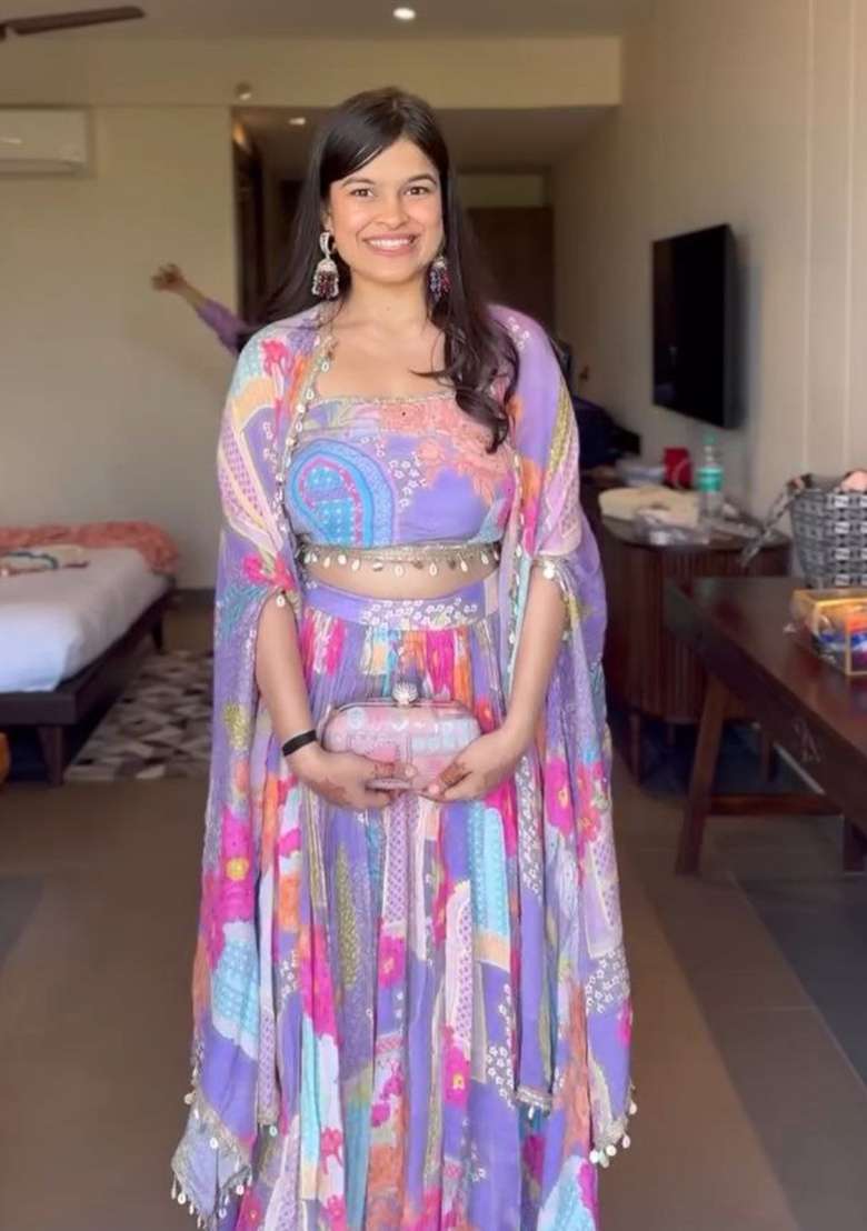 Multicolor Silk Lehenga Set with Printed for Diwali | Wedding & Festive Wear - Indya
