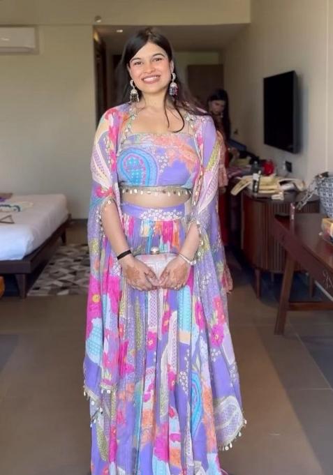 Multicolor Printed Silk Lehenga Set