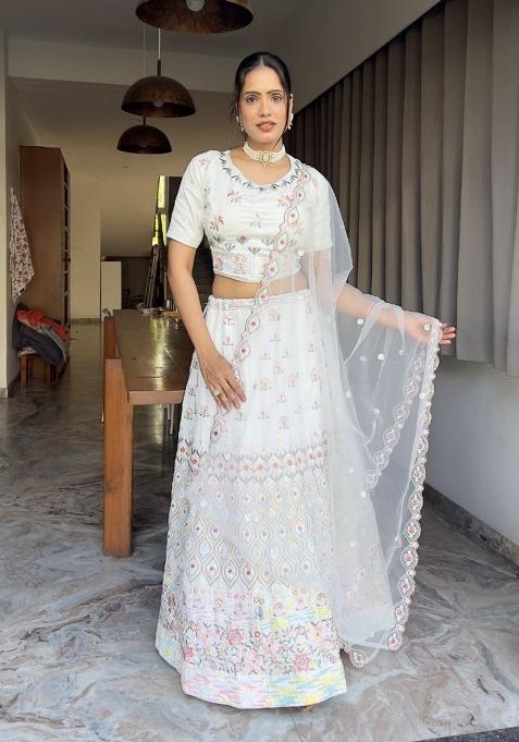 Multicolor Embroidered Georgette Lehenga Set