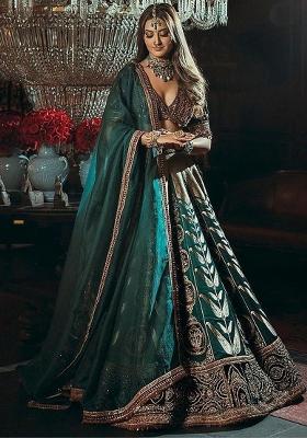 Green Sequin Work Satin Lehenga Set
