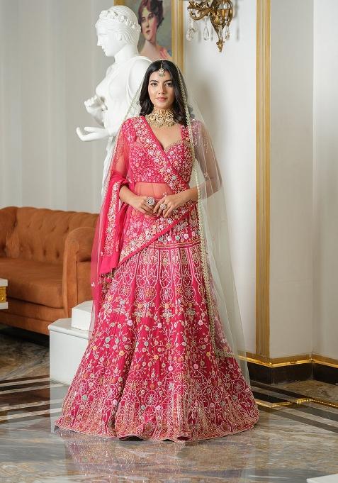 Rani Pink Sequin Work Satin Lehenga Set