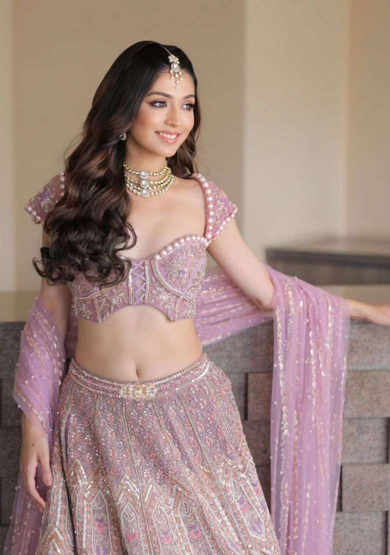 Pink Embroidered Silk Lehenga Set - Indya