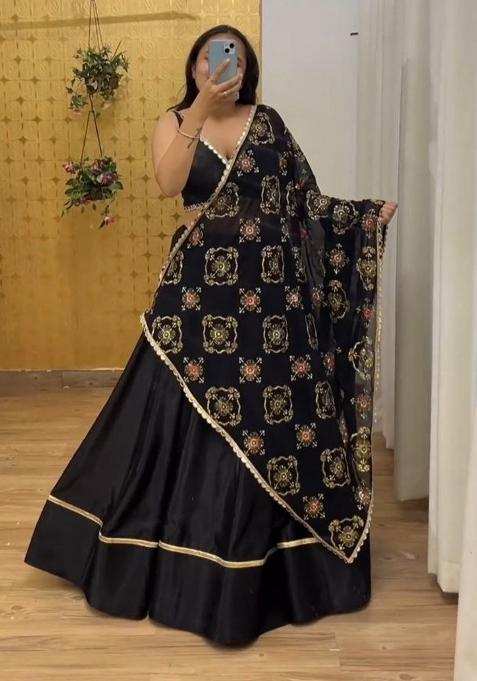 Black Satin Lehenga Set