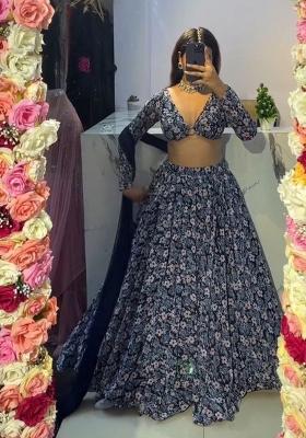 Multicolor Printed Silk Lehenga Set