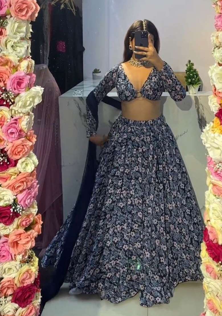 Multicolor Silk Lehenga Set with Printed for Diwali | Wedding & Festive Wear - Indya