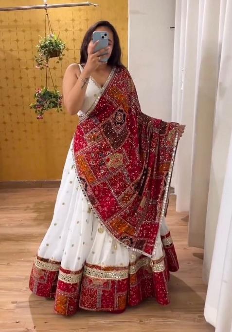 White Embroidered Georgette Lehenga Set