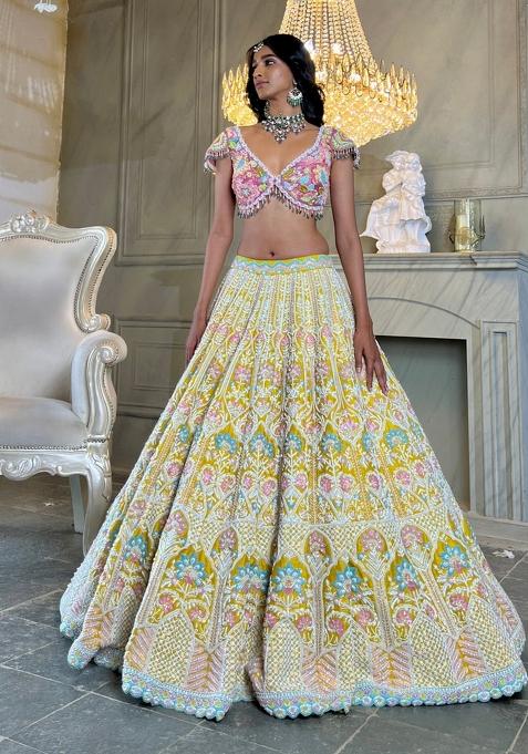 Yellow Embroidered Silk Lehenga Set