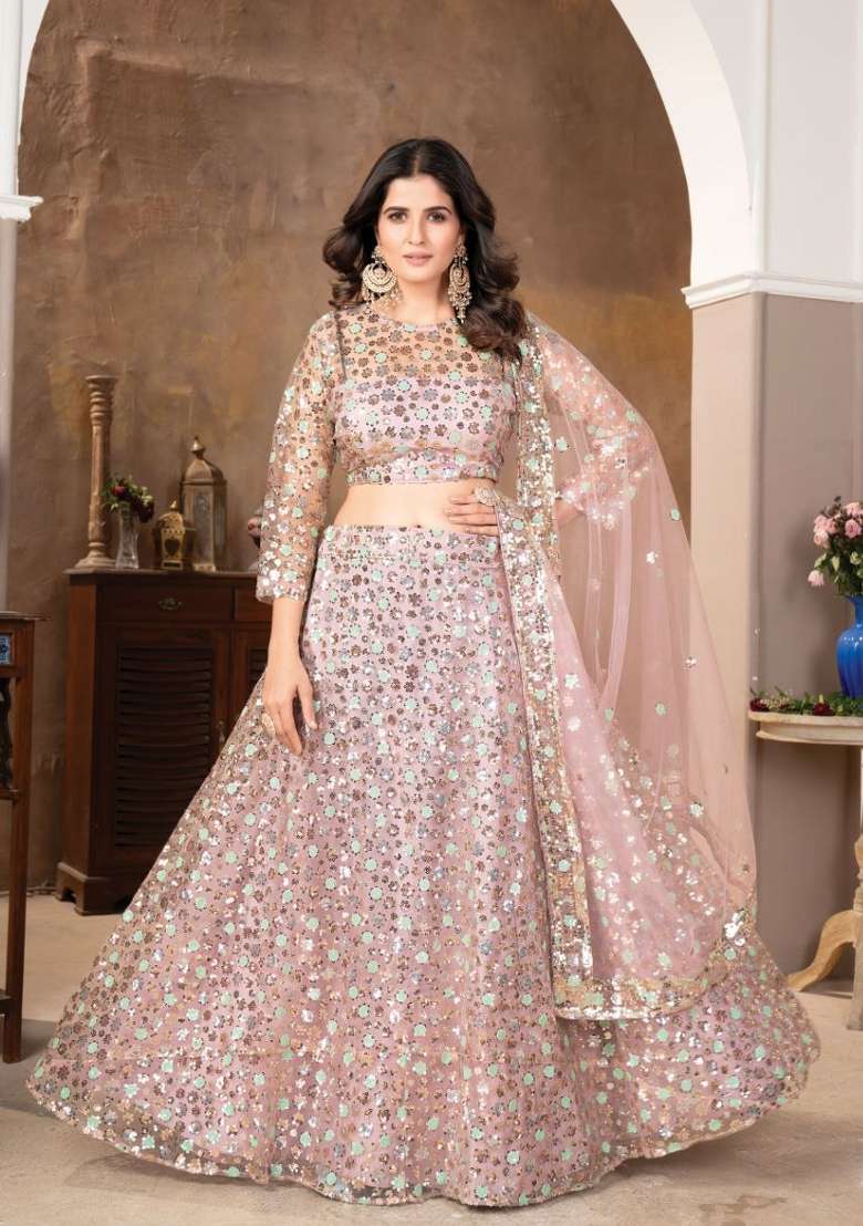 Multicolor Sequin Work Net Lehenga Set for Diwali and Festive Wear - Indya