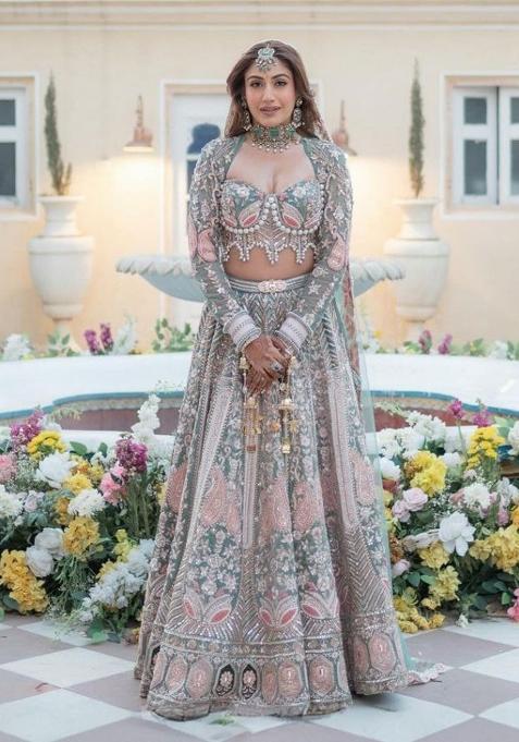 Multicolor Embroidered Silk Lehenga Set