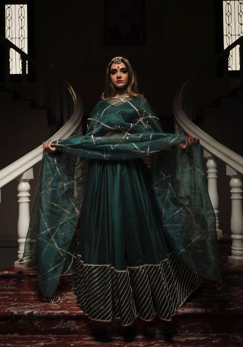 Green Gotta Patti Silk Lehenga Set