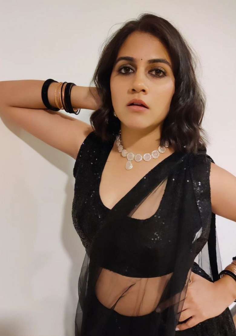 Black Sequin Work Georgette Lehenga Set - Indya