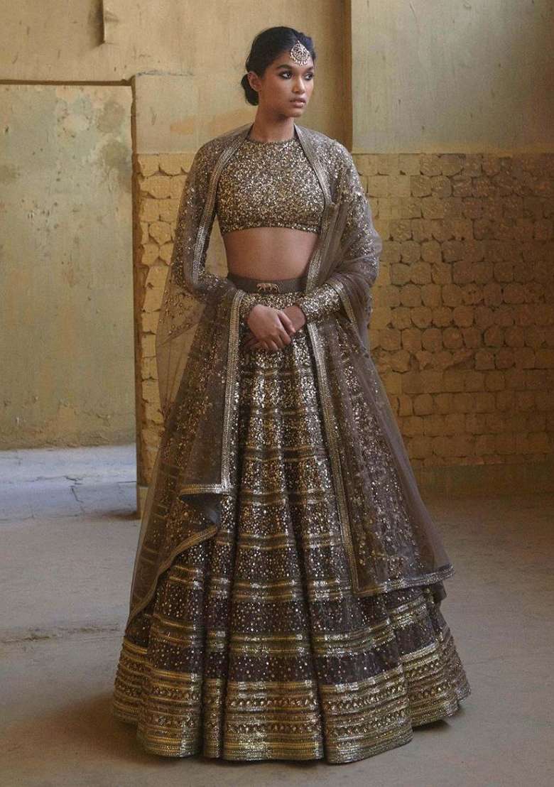 Multicolor Sequin Work Georgette Lehenga Set - Indya