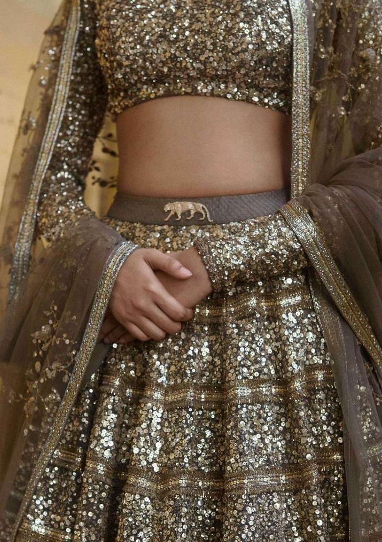Multicolor Sequin Work Georgette Lehenga Set - Indya