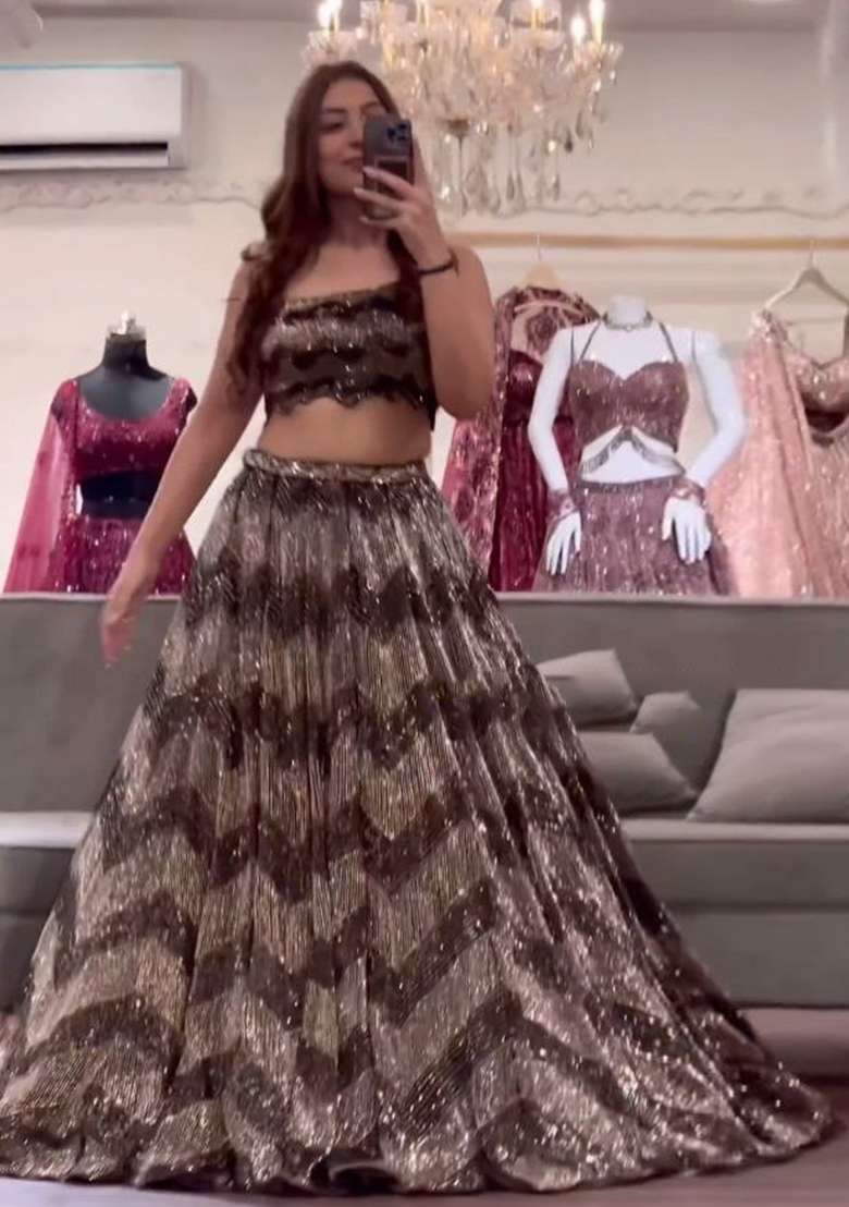 Multicolor Sequin Work Satin Lehenga Set for Diwali and Festive Wear - Indya