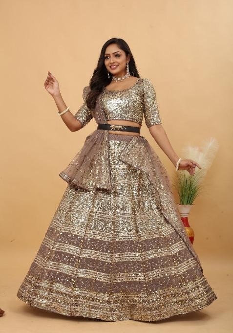 Multicolor Embroidered Georgette Lehenga Set
