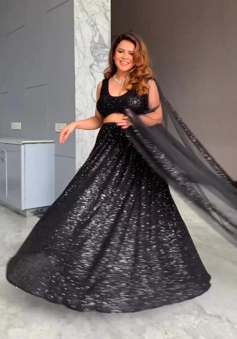 Black Sequin Work Georgette Lehenga Set
