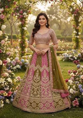 Multicolor Embroidered Georgette Lehenga Set