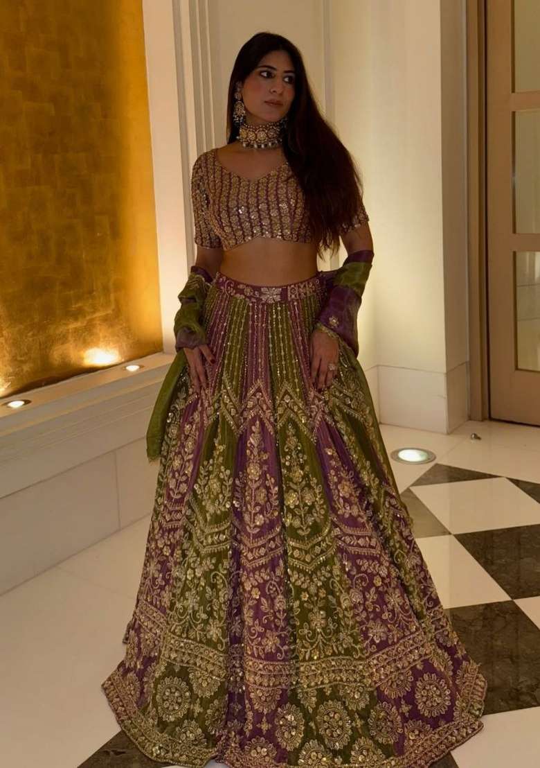Multicolor Embroidered Georgette Lehenga Set - Indya