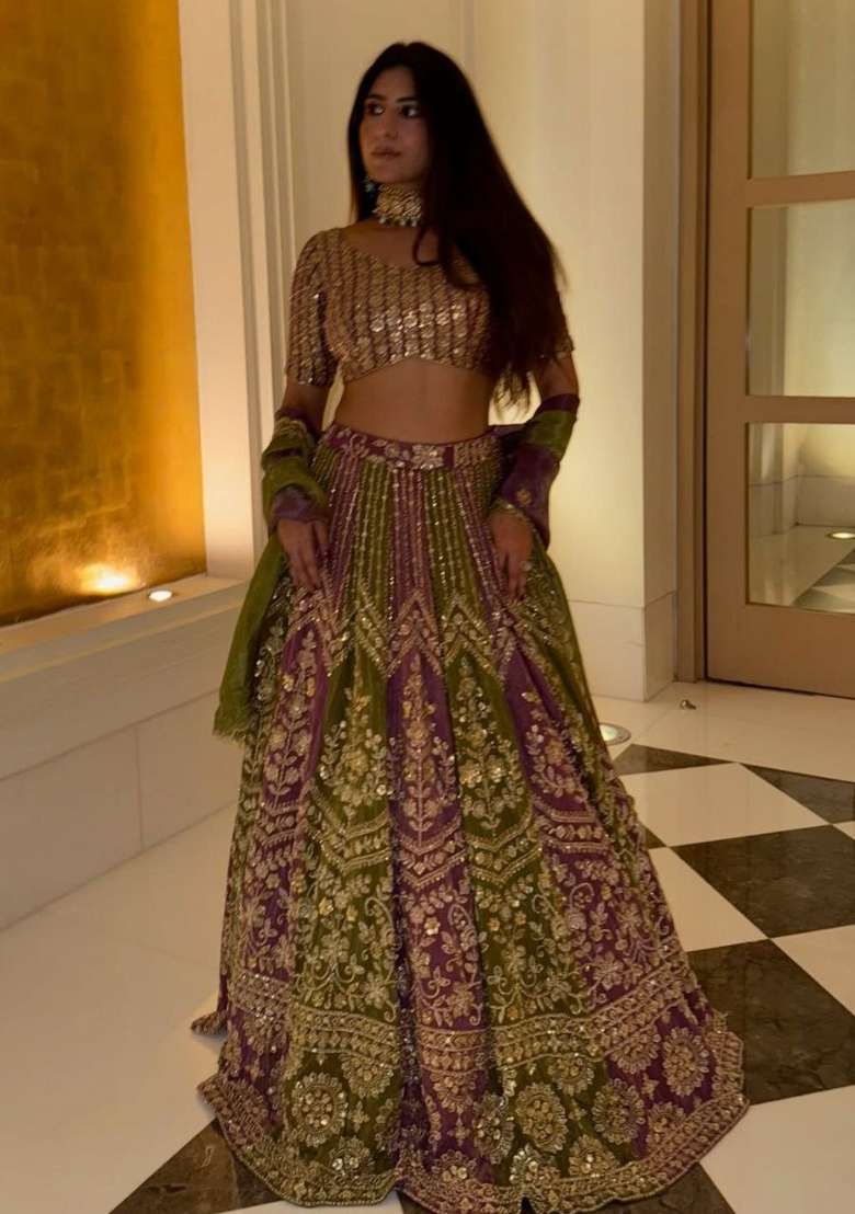 Multicolor Embroidered Georgette Lehenga Set - Indya