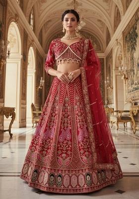 Red Embroidered Silk Lehenga Set