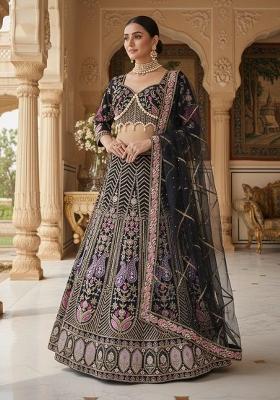 Black Embroidered Silk Lehenga Set