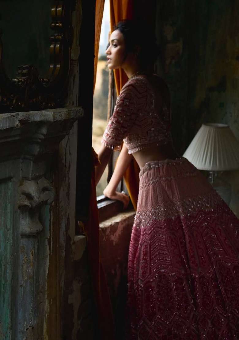 Multicolor Embroidered Georgette Lehenga Set - Indya