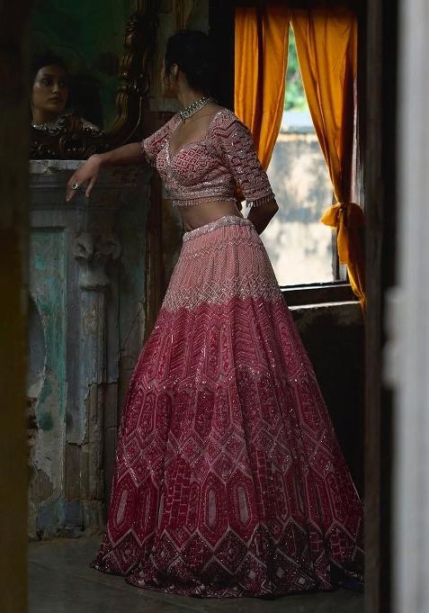 Multicolor Embroidered Georgette Lehenga Set