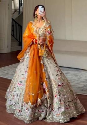 Multicolor Embroidered Silk Lehenga Set