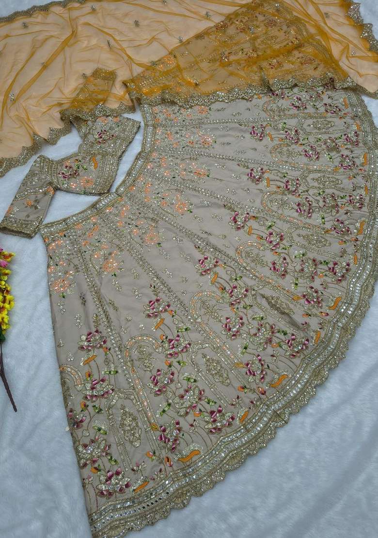 Multicolor Embroidered Silk Lehenga Set - Indya