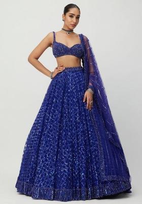Royal Blue Sequin Work Net Lehenga Set