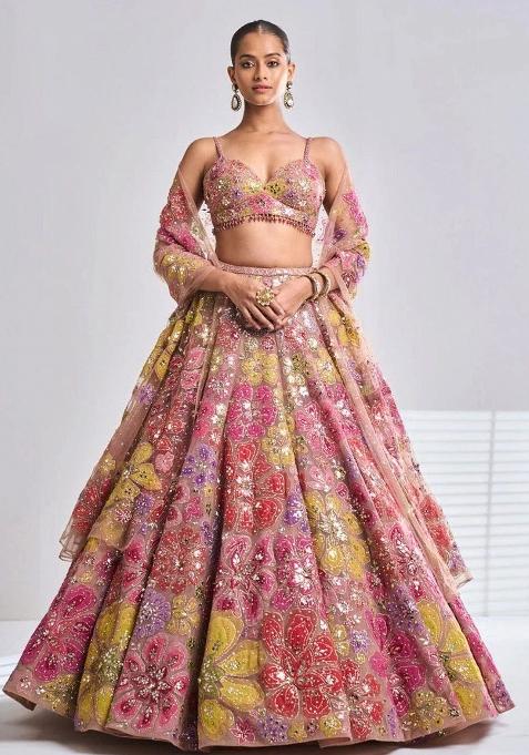 Light Pink Embroidered Georgette Lehenga Set