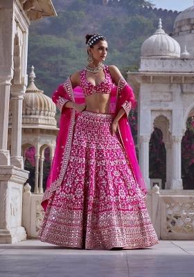 Pink Embroidered Georgette Lehenga Set