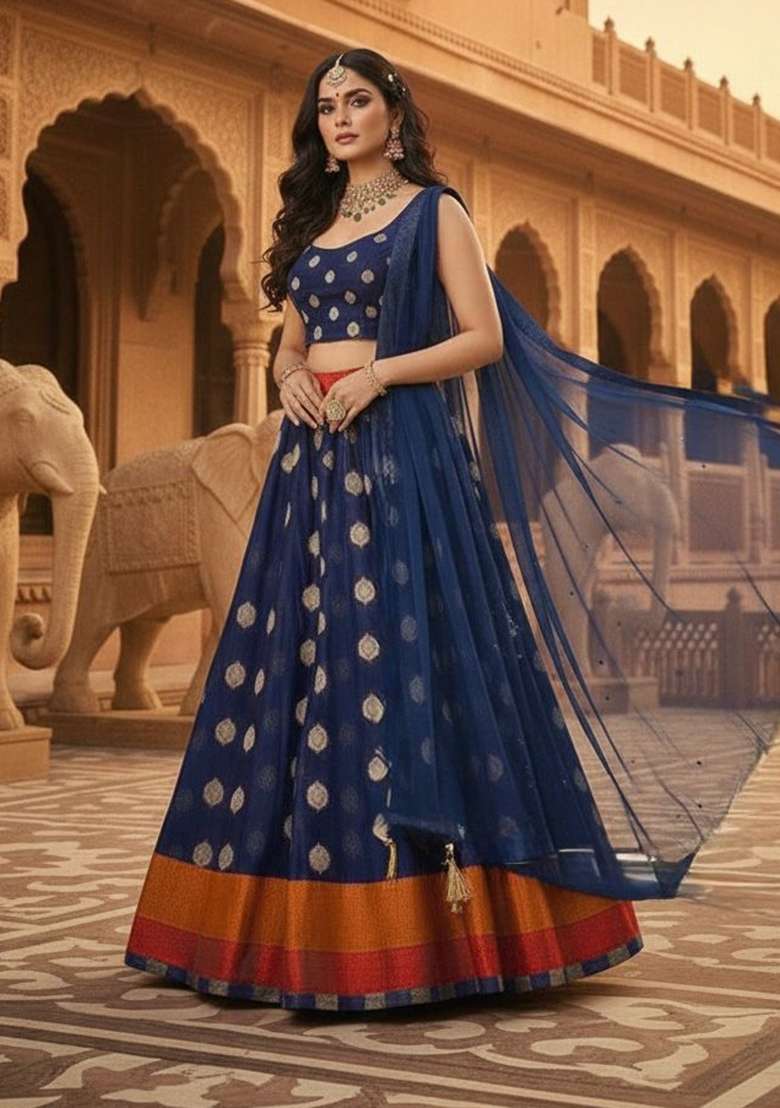 Multicolor Woven Design Cotton Lehenga Set - Indya