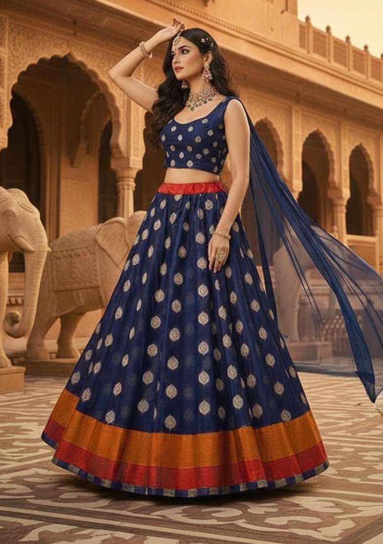 Multicolor Woven Design Cotton Lehenga Set - Indya