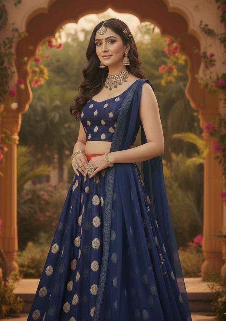 Multicolor Woven Design Cotton Lehenga Set - Indya