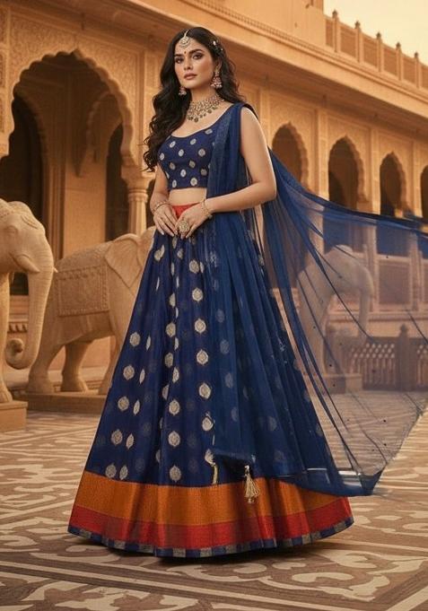 Multicolor Woven Design Cotton Lehenga Set
