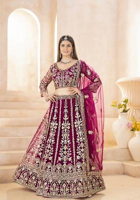 Pink Embroidered Net Lehenga Set
