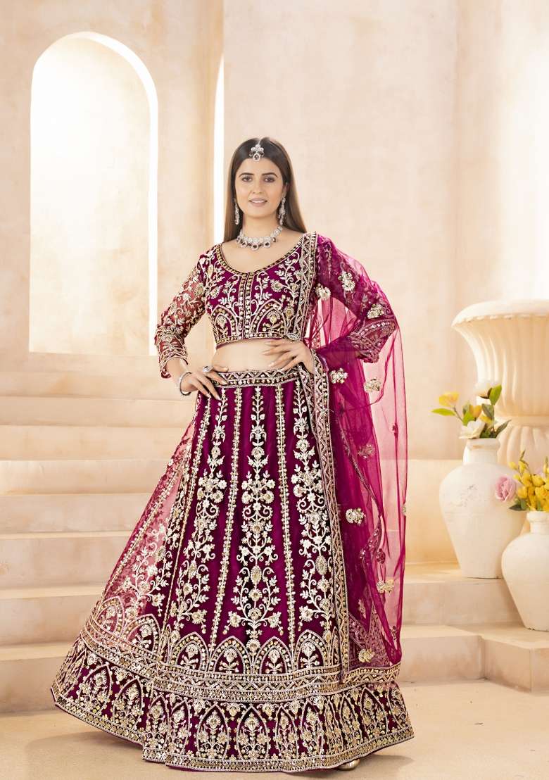 Pink Net Lehenga Set with Embroidered for Diwali | Wedding & Festive Wear - Indya