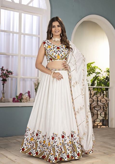 White Embroidered Chinon Lehenga Set