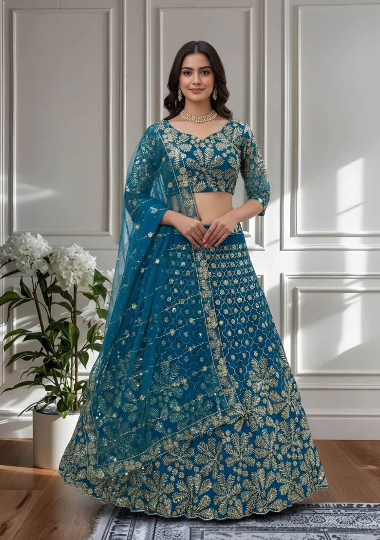 Pink Net Lehenga Set with Embroidered for Diwali | Wedding & Festive Wear - Indya