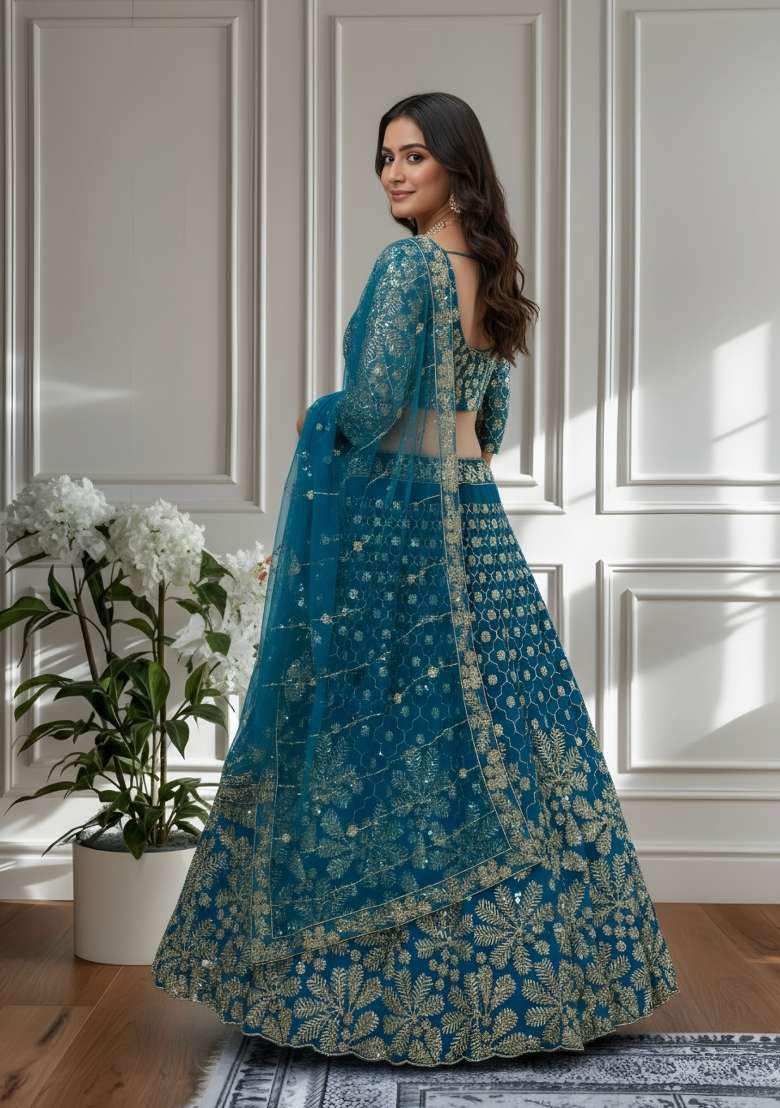 Pink Net Lehenga Set with Embroidered for Diwali | Wedding & Festive Wear - Indya