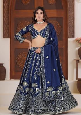 Blue Embroidered Silk Lehenga Set