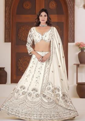 White Embroidered Silk Lehenga Set