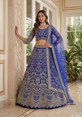 Royal Blue Embroidered Net Lehenga Set