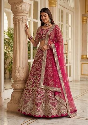 Pink Embroidered Net Lehenga Set