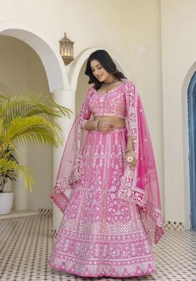 Light Pink Embroidered Silk Lehenga Set