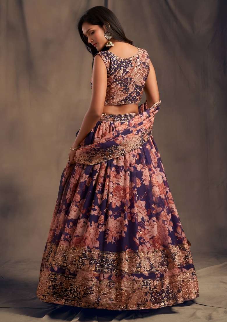 Purple Organza Lehenga Set with Embroidered for Diwali | Wedding & Festive Wear - Indya