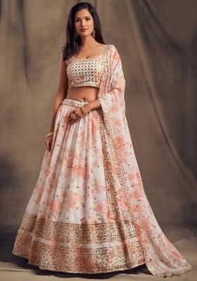 Beige Embroidered Organza Lehenga Set